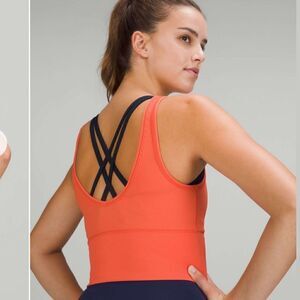 Lululemon warm coral orange power pivot crop tank 6